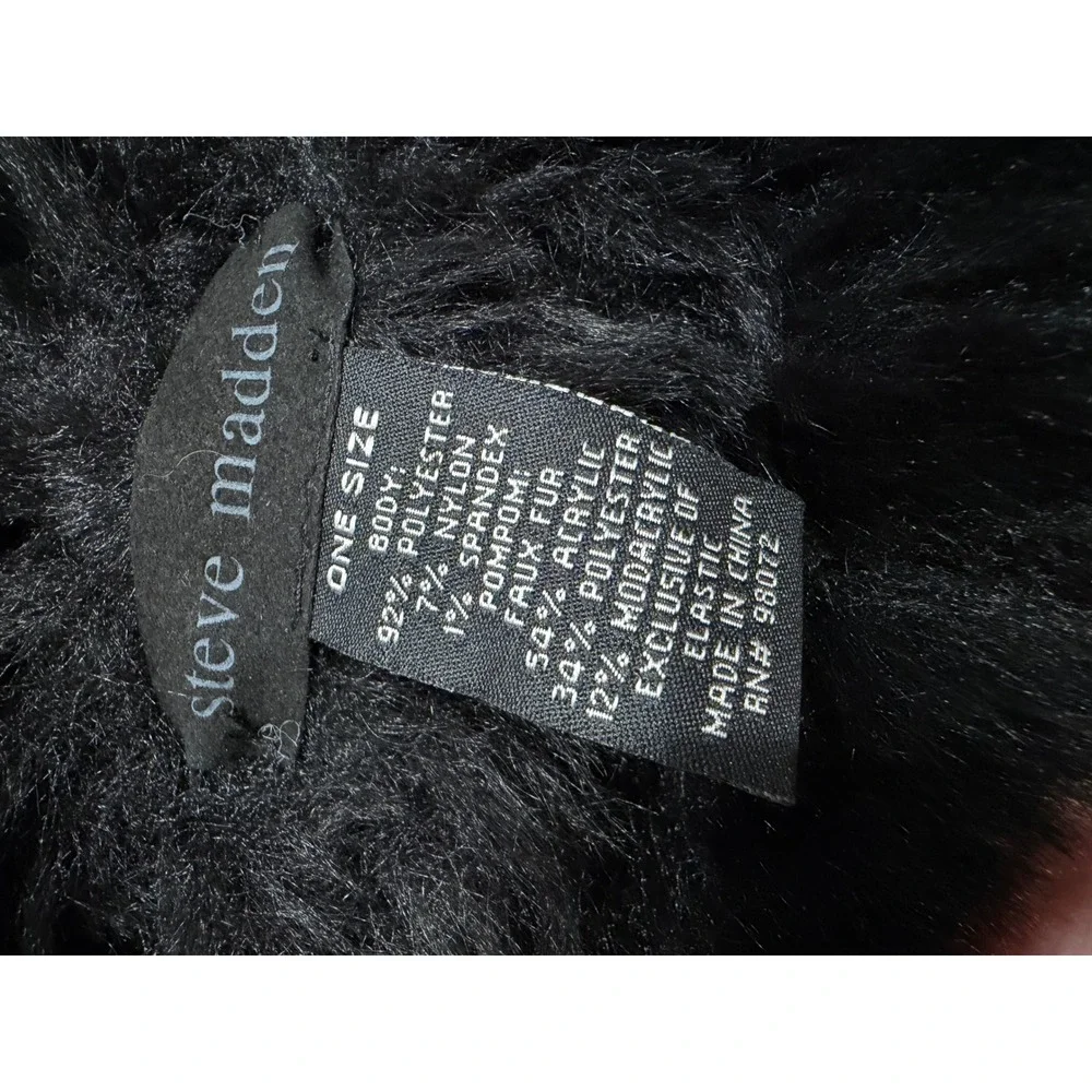 Steve Madden Faux Fur Beanie Womens OS Black New Pom Pom Winter Hat